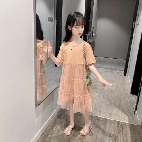 Girls Dress 2021 Elegant Summer Net Yarn Short Sleeve Childrens Clothes Princess Prom Dress Dresses for Girls 6 and 7 Years Old