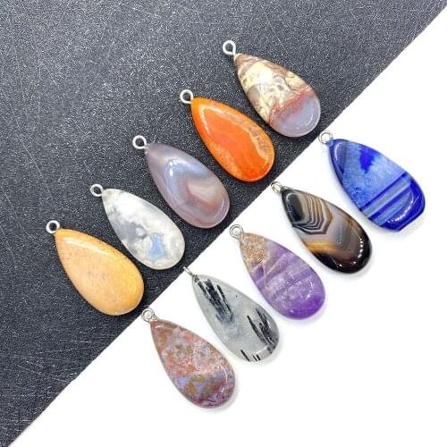 Water Drop Shaped Natural Stone Pendant 15x34mm Agate Pendant A Necklace Pendant for DIY Handmade Fashion Jewelry Accessories