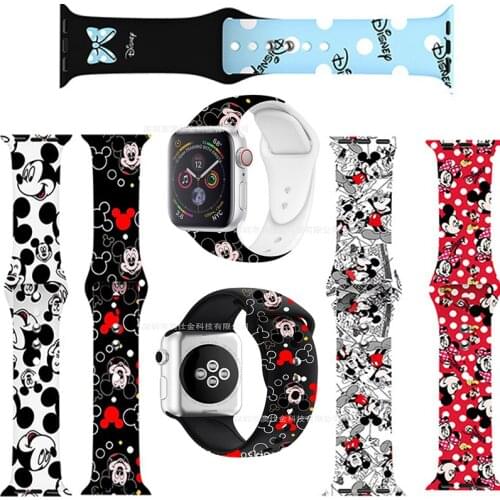 Disney Mickey Minnie Watchband IWatch Strap 38/40 42/44MM Cartoon Print Silicone Sports Strap for Iwatch Series SE/6/5/4/3/2/1