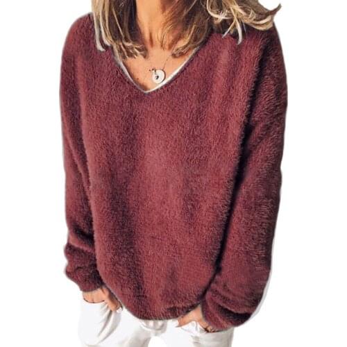 Loose Pullovers Tops Autumn Winter Sleeve V-Nec Women Clothing Sweater Streetwear 5Xl Large Size Soft Plush Sweater Casual Long