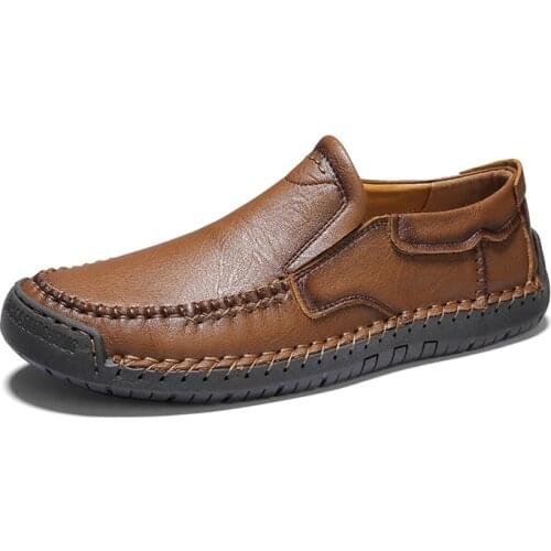 Mens Casual Shoes Large Size 38-48 Handmade Shoes Are Soft Comfortable and Breathable Soft-soled Lazy One Pedal Leather Shoes