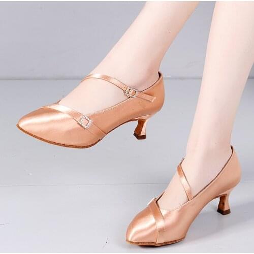 USHINE BD57 heel 6.5 cm quality diamond buckle thickened sole Silk Satin Latin dance shoes Salsa ballroom dance shoes woman