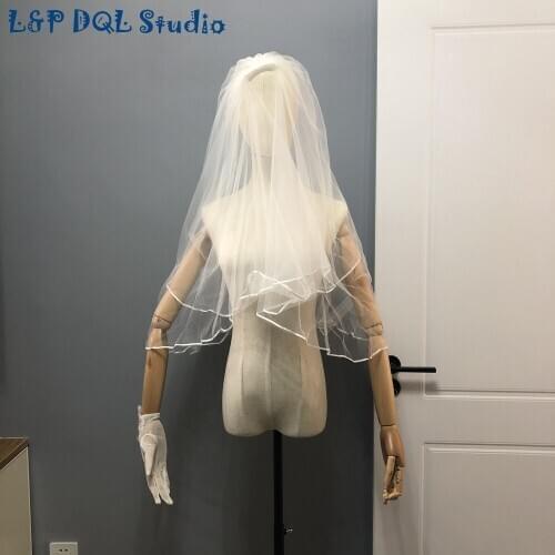 High Quality Soft tulle 2 Layers Wedding Veils with Comb Ivory Bridal Veils Real Pictures L&P DQL Studio