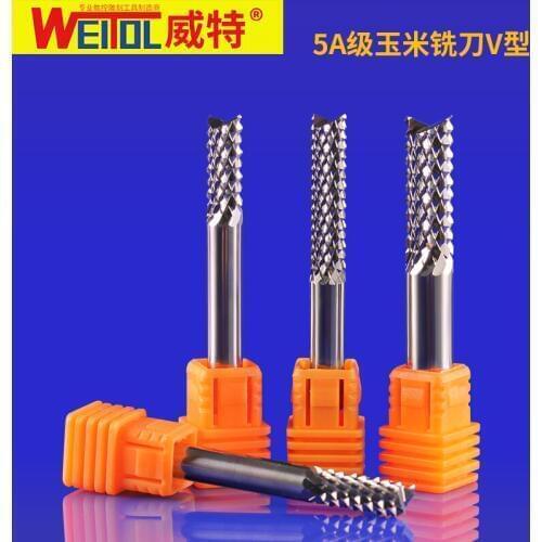 Weitol 1pcs 5A free shipping V shape carbide 5mm corn teeth end mill cnc milling cutter cnc PCB router bits carving tool
