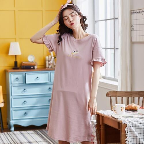 Women 2019 summer new cotton short sleeve ladies nightdress cartoon Korean wearable pajamas women sleepshirts women sleepwear