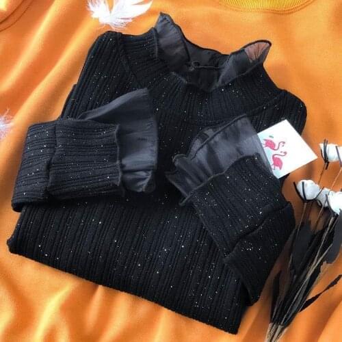 Woman Tshirts Womens Lace Turtleneck Sweater Autumn Winter T-shirt Tops Mujer Camisetas