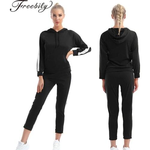 Womens Spring Autumn Casual Gym Running Sets 2Pcs Tracksuits Sportswear Long Sleeve Hoodie Sweatshirt Long Pants Sports Outfits