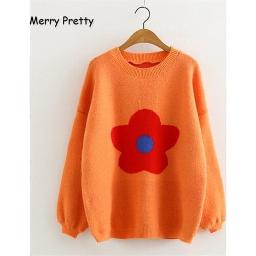MERRY PRETTY Womens Floral Embroidery Knitted Sweaters 2020 Winter Thick Long Sleeve O-Neck Warm Jacquard Pullovers Jumper