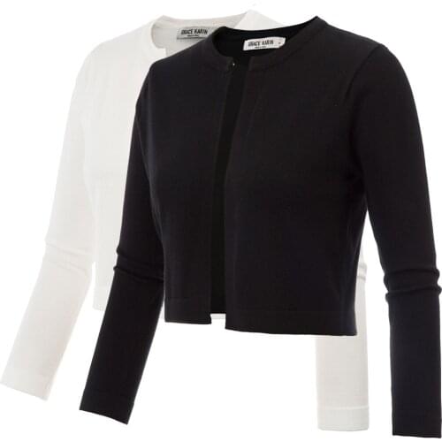 Grace Karin Sweater Coats Womens Tops 3/4 Sleeve Crew Neck Cropped Knitwear Knitting Coat Cardigan Soft Vintage Casual Female