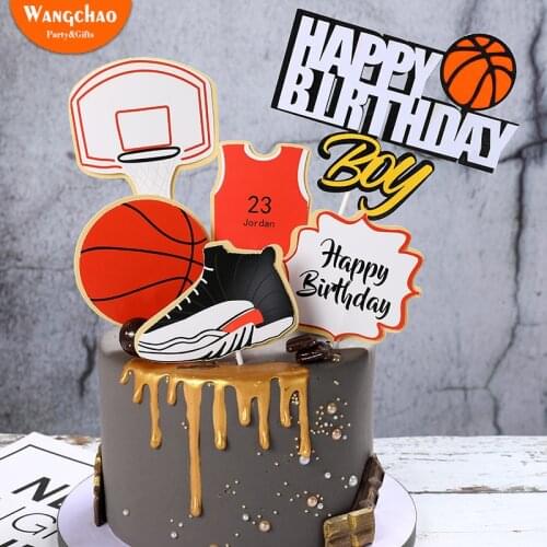 1set Basketball Soccer Sports Theme Decoration Boys Cake Decoration Happy Birthday Cake Topper 4 Designs available
