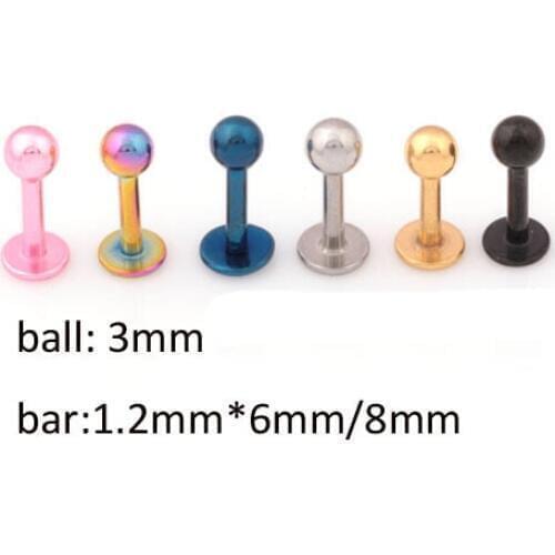 1 pair men women ear bone piercings lip pircings labret 6mm/8mm/10mm stainless steel silver gold black pink blue body jewelry