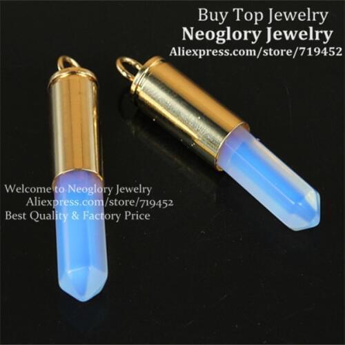10pcs Nature Opal Opalite Gems Pendant Point Bullet Pendant Hexagon Quartz Druzy Pendant metal Color Casing Pendant
