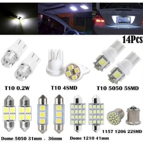 14Pcs LED Interior Package Kit For T10 36mm Map Dome License Plate Lights White