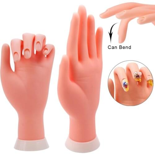 2Pcs Nail Practice Soft Hand Model Flexible Movable Silicone Prosthetic Fake Hands Nail Art Training Display Model Manicure Tool