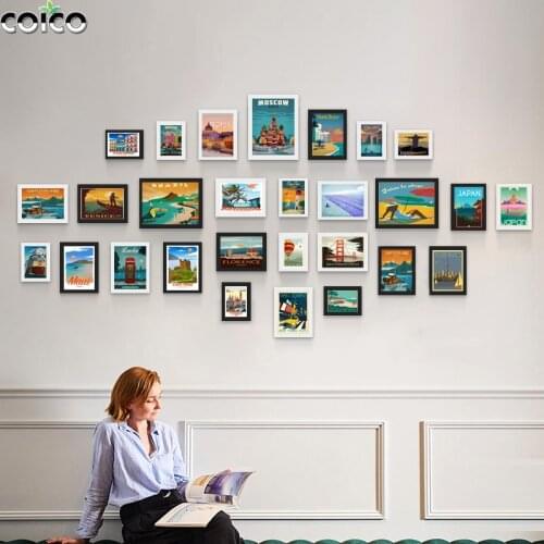 28/26/16/11pcs/Set Wood Picture Frames Black White Wall Decor Photo Frame Wood Frame for Living Room Bedroom Hallway Home Decor