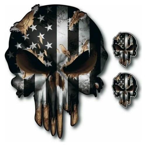 3 Pack Black and White USA American Flag Skull Heat Transfer Iron on Stickers for Cars, Motos, Laptops, Industry