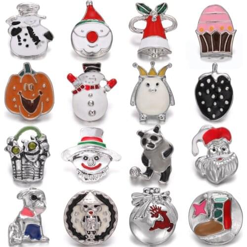 5pcs/lot Halloween Christmas Snap Jewelry Pumpkin Snowman Deer Snowflake Horse 18mm Metal Snap Buttons Fit Snap Button Bracelet