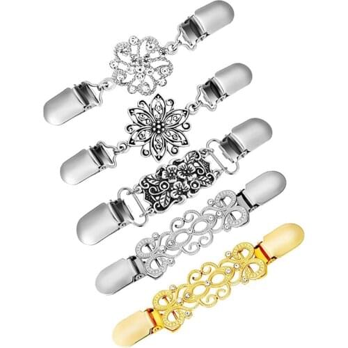5 Pieces Sweater Shawl Clips Set Retro Cardigan Collar Clips Antique Flowers Dresses Shawl Clip For Women Girls, Style Set 5