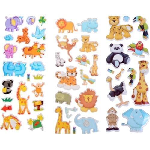 Pizies 7.2*17cm New Arrival Cartoon Animals Zoo 3D Stickers Children Girls Boys PVC Stickers Kids Toys