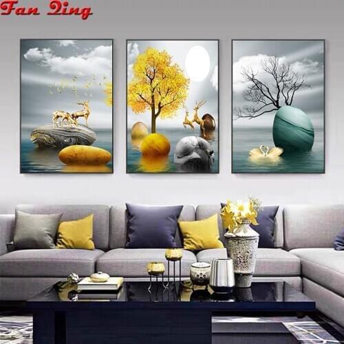 Abstract Golden Deer Painting Big Size Poster Blueprint Gold Wall Art Picture Living Room Modern Canvas Art