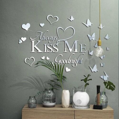 Acrylic Mirror Wall Stickers Butterflies Wall Decor Art Living Room Bedroom Kids Room Decoration Kiss Me Quotes Wallstickers
