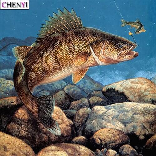 CHENYI Diy Diamond Embroidery Cross Stitch Full Square Round 5D Diamond Painting Animal Big Fish Handwork Mosaic Sale Home Decor