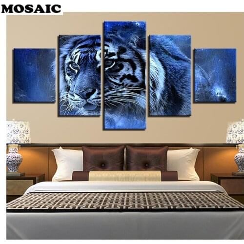 5 Pieces tiger animal diamond painting,5d diy diamond painting full square/round cross stitch,mosaic home Decoration tiger