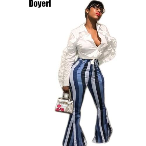 Striped Flare Pants Women Plus Size Elastic High Waist Palazzo Pants Wide Leg Trousers Boho Bell Bottom Leggings Hippie Pants