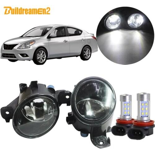 Buildreamen2 For Nissan Sunny 2003-2015 Car H11 Fog Light Kit Lampshade + Bulb Daytime Running Light DRL 12V Accessories