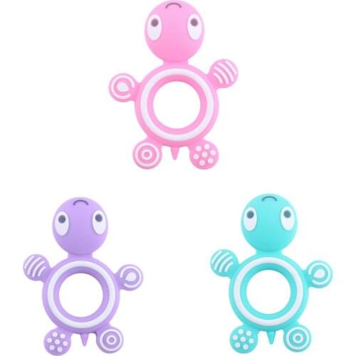 Cute Animal Tortoise Shaped Kids Silicone Teether Food Grade BPA Free Teething Pendant Tortoise Toys For Kids