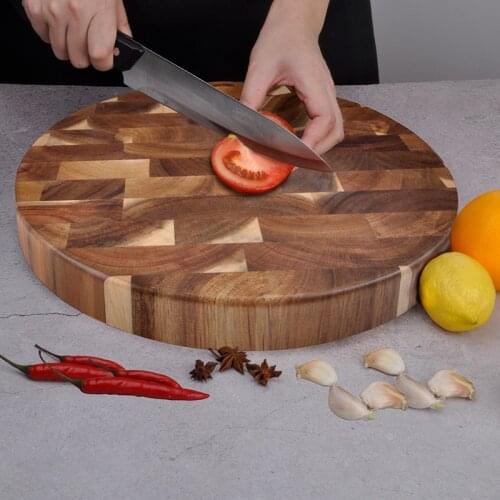 Jaswehome Acacia Wood End Grain Cutting Boards Wooden Butcher Block Meat Cutting Wood Thick Board Round Wood Chopping WF
