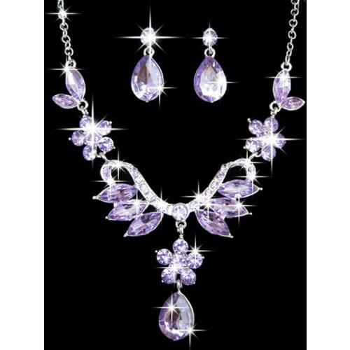 Hot Selling Luxury Blue Diamond AAA Cubic Zirconia Teardrop Necklace Earring Flower Jewelry Set For Women SET210006