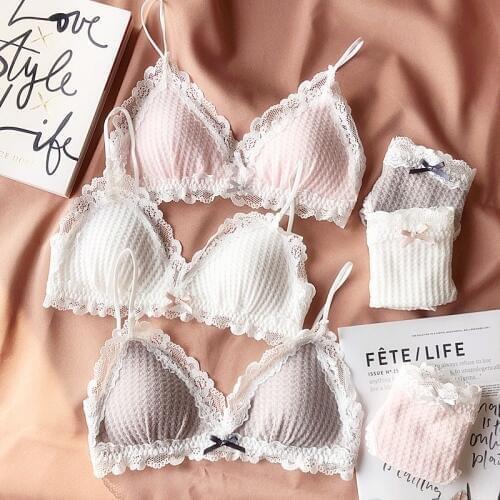 Cotton lace young girls bra and panty sets small thin cup with pad underwear sexy intimates for student healthy woman lingerie