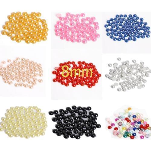 New Arrival Many Colors 8mm 200Pcs Craft ABS Imitation Pearls Half Round Flatback Pearls Resin Scrapbook Beads Decorate DIY