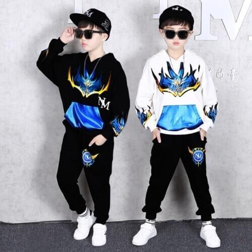 Boys Girls Fashion Clothes Set Spring Autumn Boys Print Pullover Hooded Hoodies Tops Sweatshirt + Long Pants Kids Clothing Sets