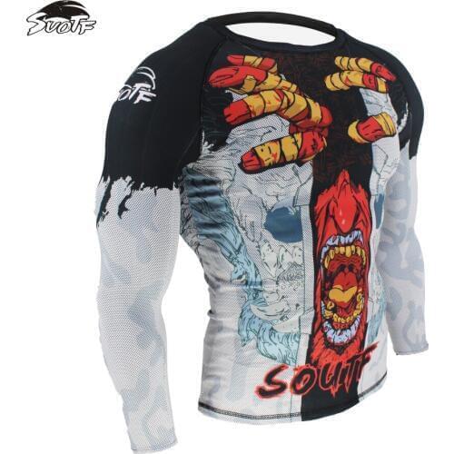 SUOTF Snarling wolf head sports fitness breathable tight running t-shirt gym shirt sportswear men shirt compression long sleeve