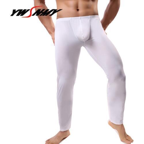 Mens Brand Sexy Long Johns Homme Lce Silk Home pajama Leggings Bottoms Gym Sports Tight Pants Lounge Tights Underwear