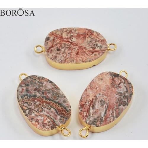 Natural Leopard Skin Jaspers Stone Connector for Jewelry Making Gold Silver Plated Gems Stones Pendant Beads for Necklace G1997