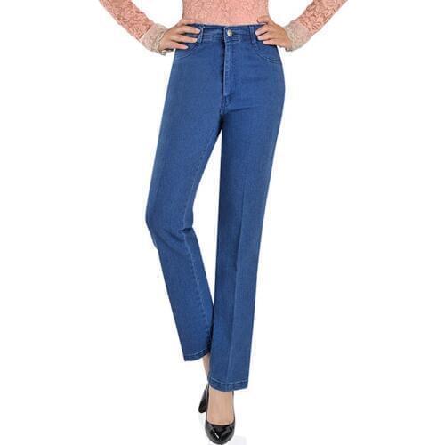 2018 New Middle-aged High Waist Elastic Pants Straight Jeans Slim Plus Size Women Long Trousers Pants Female Was Thin