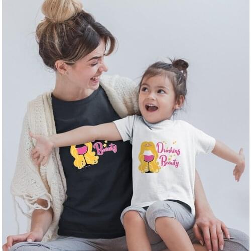 Drinking Beauty Letters Printing Family Look Disney Kawaii Dropship Fashion Summer New Products Black White T-Shirts Outdoor Top