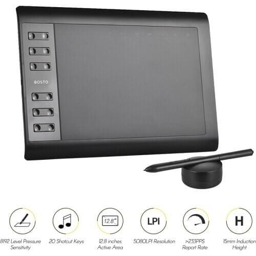 Bosto 1060 Plus Digital Graphic Painting Animation Tablet Pad 8192 Level Pressure Sensitivity with Wireless Battery-free Stylus