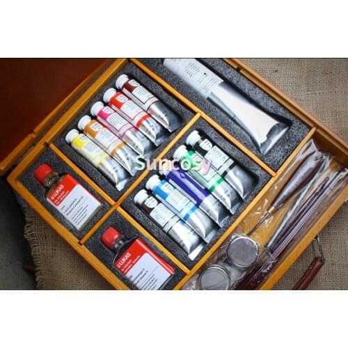 LUKAS Studio Professional Oil Color Paint High Pigment High Quality Professional Paint - Wooden Set of 11 - 37 ml Tubes - 6152C