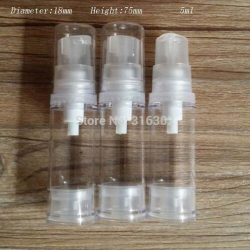 50 x 5ml Empty Mini Clear Airless Lotion Pump Bottle With Clear Cap 5cc Portable Airelss Shampoo Cream Containers 18*75mm