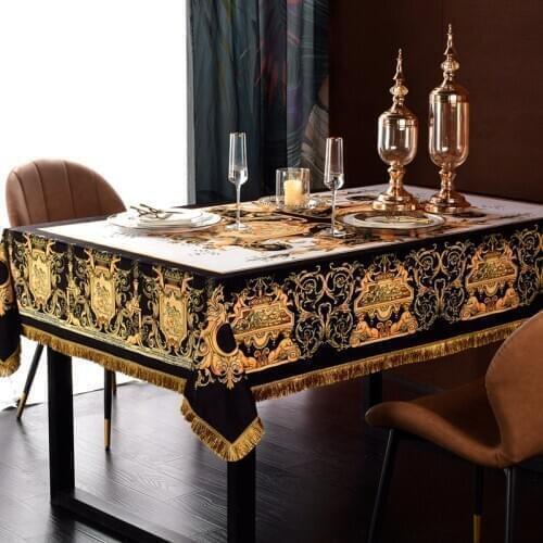 Luxury European Royal Vintage Rectangular Round Tassel Tablecloth Decorative For Dining Table Wedding Party Decor Home Hotel