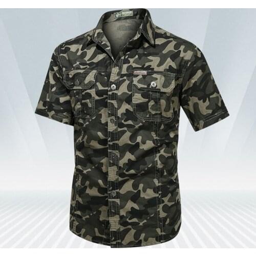 Camouflage Denim Shirt for Man Summer Army Green Short Sleeve Retro Mens Jeans Shirts Casual Fashion Brand Slim Male Blouse Top