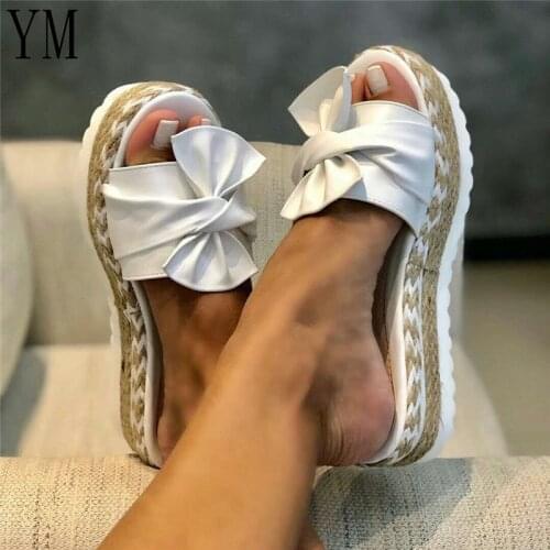 2020 Summer Women Bowknot Sandals Cute Casual Daily Comfy Slip On Platform Ladies Sandals Dress Party Peep Toe Female Slippers