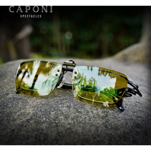 CAPONI Night Vision Clip On Frame Glasses Photochromic Polarized Flip Up Sunglasses Clip UV400 Driving Clip For Frame YSBS1101