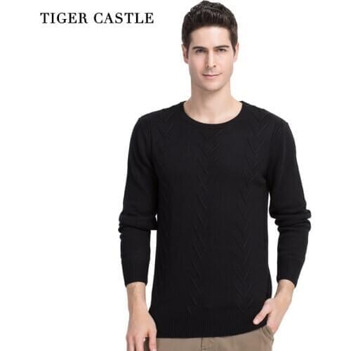 TIGER CASTLE Mens Wool Sweaters Casual Knitted Round Neck Male Spring Casual Pullovers Cotton Brand Cashmere Pull Sweater Men