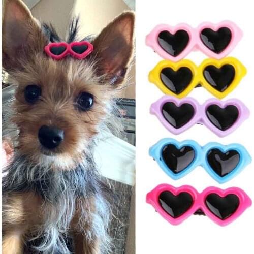 Pet Supplies 5Ppcs Lovely Heart Sunglasses Hairpins Pet Dog Hair Accessories Clips for Puppy Cat Yorkie Teddy Pet Hair Decor