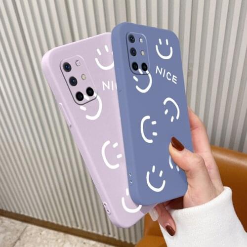 Ins Smiley Square Camera Lens Protection Liquid Silicone Case For Oneplus 8t 9 9pro 9r pro Ultra Thin Phone Back Cover Funda